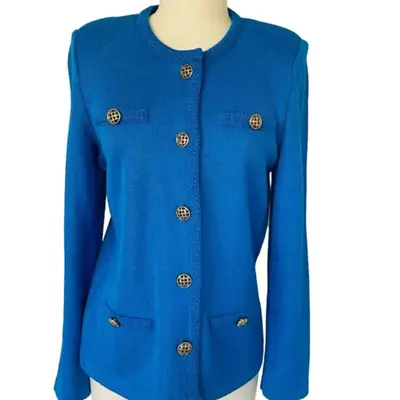Vintage Mita Blue Knit Cardigan Sweater Gold Buttons • $48