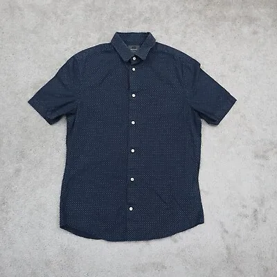 $17.77 • Buy H&M Men Button Up Shirt Polka Dot Short Sleeve Premium Cotton Black/White SZ S