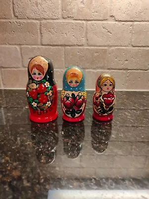 Made In Russia - Lot Of 3 - Female Russian Nesting Dolls - Hand Made & Painted • $21.99