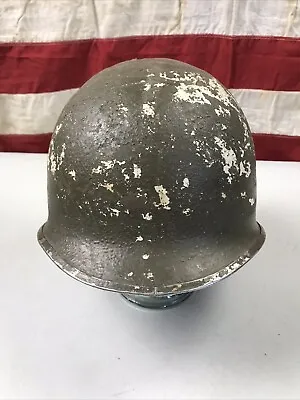 Original WWII WW2 US Army USMC M1 Steel Helmet Swivel Bale Front Seam Camo Z9 • $125