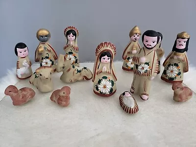 STUNNING 14 Pc Hand Painted Terracotta Nativity Set Mexico Christmas Talavera • $24.64