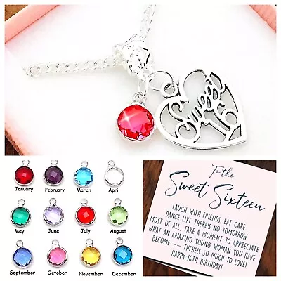 SWEET SIXTEEN Sixteenth16th Necklace BIRTHSTONE Birthday Gift Box & Card • £4.10