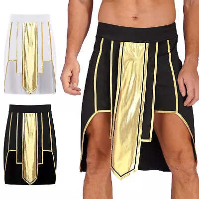 Men Ancient Greek Roman Costumes Contrast Color Toga Short Skirt Clubwear Party • $12.21