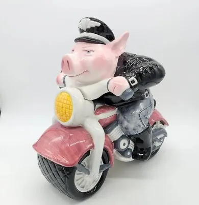 Vintage Road Hog Biker Pig On Motorcycle Ceramic Cookie Jar By Clay Art 1996 • $64.34