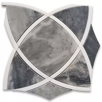 K9J5P Bardiglio Gray Marble Celtic Waterjet Mosaic Tile Thassos White Ribbon • $65.99