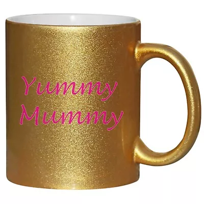 Yummy Mummy Novelty Funny Secret Santa Birthday Christmas Gift Mug Gold Glitter • £17