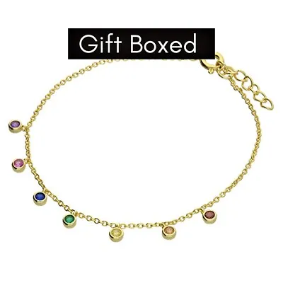 18ct Yellow Gold-plated Sterling Silver Rainbow Cubic Zirconia Bracelet 19cm/7  • £14.50