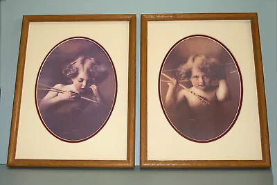 Vintage Cupid Angel Hand Tinted Prints. Double Mated Framed-Oak. M.B. Parkinson • $18