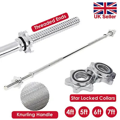 Standard Barbell 1” Inch Spinlock Weight Lifting Bar 2 Collars 4ft 5ft 6ft 7Ft • £49.99