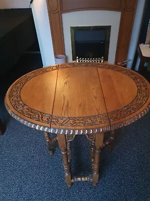 Superb Dropleaf Antique Heavily Carved Oak Farmhouse Table • £100