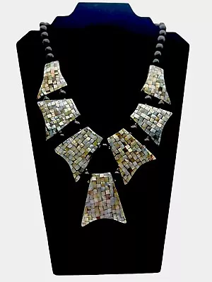 Large Vintage Bold Chunky Art Deco Geometric Beaded Statement Bib Necklace Craft • $14.97