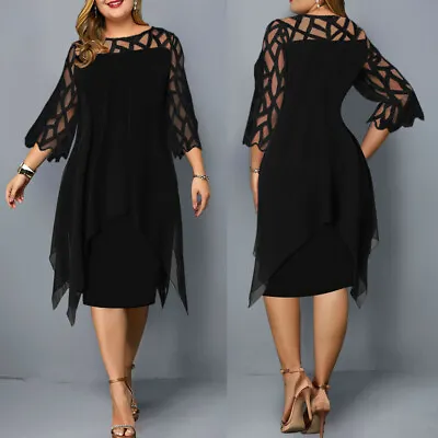 $9.64 • Buy Plus Size Women Midi Dress Lace Ladies Evening Cocktail Formal Party Dress DA