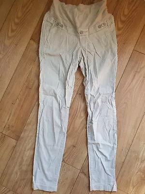 H&m Mama Maternity Cream Over Bump Chino Trousers Size 8 • £10