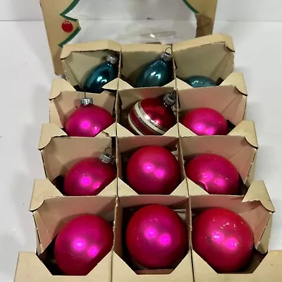 Vtg Shiny Brite Christmas Ornaments In Box 12 Shiny Bright Blue Sphere Pink Ball • $19.98