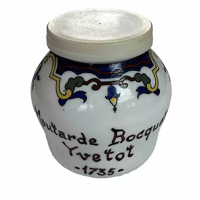 Vtg French Milk Glass Moutarde Rocquet Yvetot Hand Painted Lidded Mustard Jar • $16