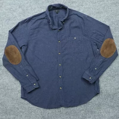 J.Crew Shirt Mens Large Blue Elbow Patch Cotton Wool Button Up Flannel E1402 • $21.84