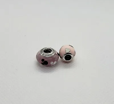 Set Of 2 Pandora Disney Mickey Mouse Pink Icon And Pink Icon Murano Charms • $49.99