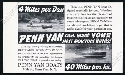 1942 Penn Yan Boat Runabout & Canoe Photo Vintage Print Ad • $9.99