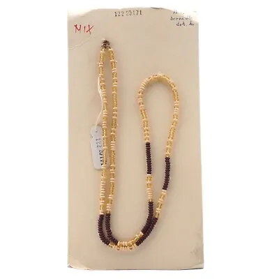 Vintage Czech Necklace Black Topaz Cream Rondelle Glass Beads 28  • $25
