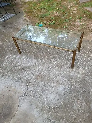 Gold / Brass & Glass Vintage Coffee Table 16 X 40 X 15 • $250