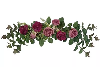 Burgundy & Eucalyptus Tea-Rose 24  Wall Door Silk Flower Arrangement Decor #2251 • $16.98