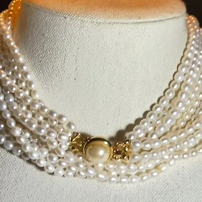 Vintge  Multi Strand Fresh Water Pearl Choker  Necklace Silver Vermeil • $95