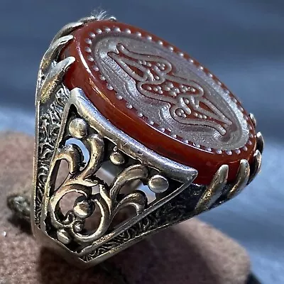 Islamic 925 Sterling Silver Mens Ring Natural Yemeni Brown Kapidy Aqeeq Agate • $75
