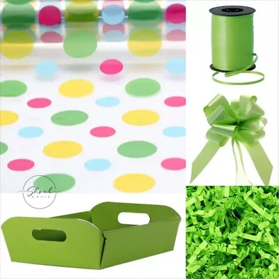 ShredAstic®️ Dot Cellophane Wrap Lime Green Hamper Tray Pull Bow Ribbon Shred • £0.99