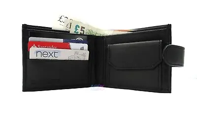 Mens RFID BLOCK Wallet  Real Leather Black Wallet  Coin Pocket Pouch ID Window   • £7.59