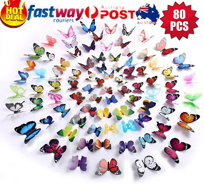$6.77 • Buy 80pcs 3D DIY Removable Wall Decal Butterfly Stickers Home Room Art Decoration