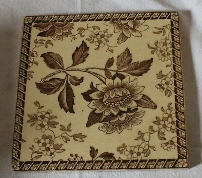 English Edwardian BROWN FLOWER Antique Vintage Tile • £27