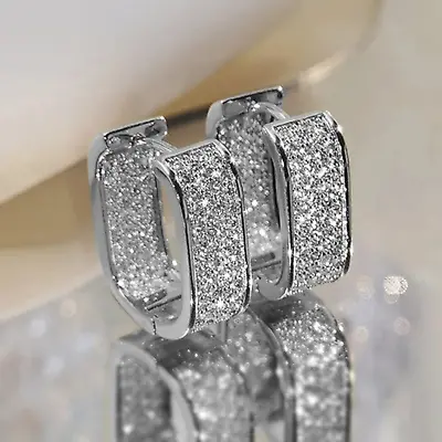 Gold Silver Plated Hoop Earrings With Cubic Zirconia Hip Hop Jewelry Unisex Men • $5.99