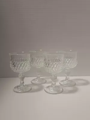 Vintage Indiana Glass Diamond Point Clear 6 Oz Sherry/Wine Goblets Set Of 4 • $16