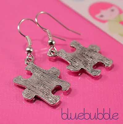 Funky Jigsaw Earrings Cute Vintage Puzzle Game Quirky Pendant Retro Kitsch Charm • $7.47