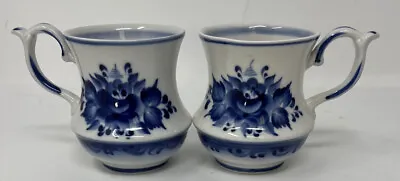 2 Vintage GZHEL BLUE & WHITE PORCELAIN Tea Cups Russian Russia • $40
