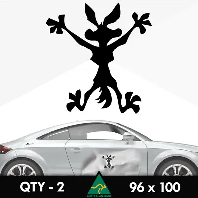 2 X Wile E Coyote Stickers 100mm Dent Caravan Ute 4x4 4wd Car Window Decal • $6.50