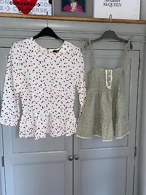 Vintage Tops Bundle 50s Polka Dot Spot Peplum TunicStrappy Summer Boho Size 8 • £11.99