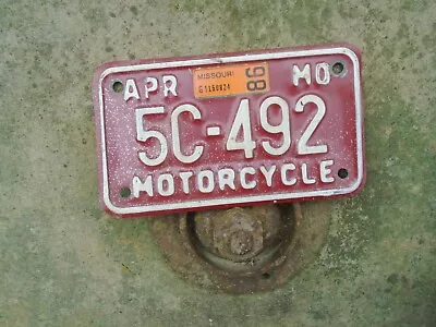 Vintage 1986 Missouri Motorcycle License Plate MO # 5C-492 • $37.50