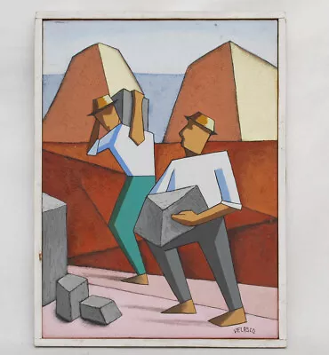 MCM Vintage Mexican Cubist Painting By Velasco - Cubism Modern MCM Surrealism • $600