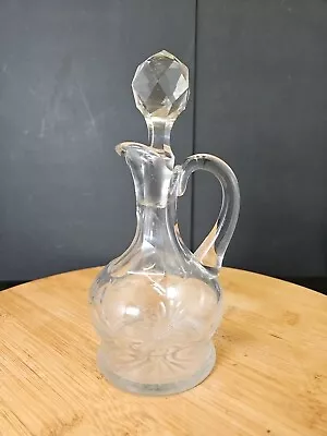 Vintage Cruet Cut Crystal Glass Oil Vinegar Decanter Floral Bottle With Stopper • $12.99