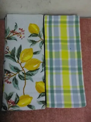  Set Of Four  Martha Stewart Kitchen Towels ~ Lemons Flowers Yellow ~ Stripes • $13.46