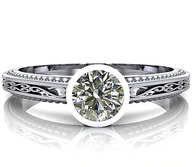 1.25 Ct-Round Near White Moissanite Diamond Engagement 925 Silver Wedding Ring • $1.52