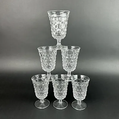 Vintage Set 6 Fostoria Glass American 5 1/2  Water Goblets Stem Glasses Tea MCM • $20