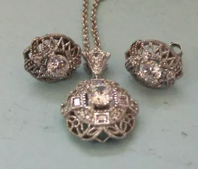 Stunning HSN Xavier Collection 925 Sterling Silver Art Deco Necklace & Earrings • $15.50