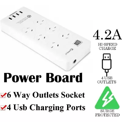 SANSAI Power Board 6 Way Outlets Socket 4 Usb Charging Ports W/Surge Protector • $31.58