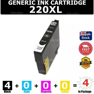 4x Generic 220XL 220 Black Ink Cartridge For Epson WF2630 WF2650 XP220 XP420 • $14