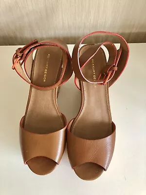 Kurt Geiger Tan Leather Wedge Sandals Size 40 Uk 7 - Worn Once • £22.99