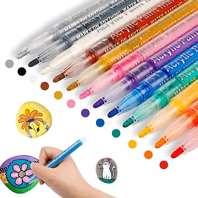 Acrylic Paint PensPaint Pens Markers For Rocks Painting Glass Stone Wood12 Pen • £12.76