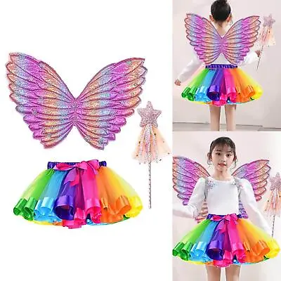 Girls Butterfly Wing Costume Fancy Dress Up Fairy Princess Kids For Party Pink • £10.08