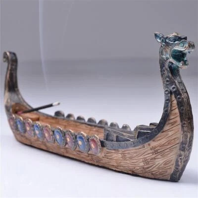 Retro Statue Vikings Ship Home Decoration Vintage Dragon Boat Figurine Sculpture • £16.17
